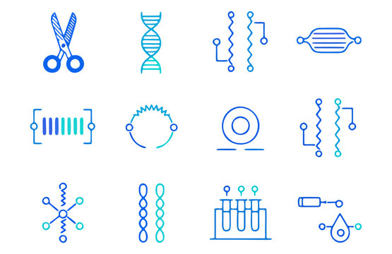 Crispr gene editing and its role in treating muscular dystrophy icon set illustration