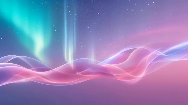 Abstract Aurora Wave Background with Glowing Pink Light Trails and Colorful Starry Gradient Sky
