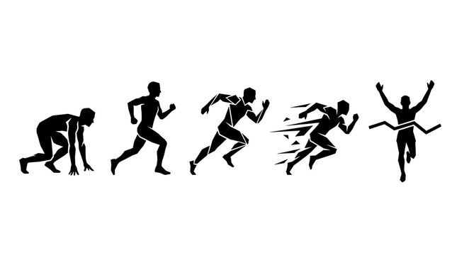 Running Motion Sequence Vector Silhouette Set of Athlete from Start to Finish
