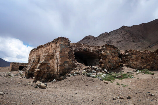 Old Russian Imperial outpost ruins near Karakul Lake, Pamir Highway, Tajikistan