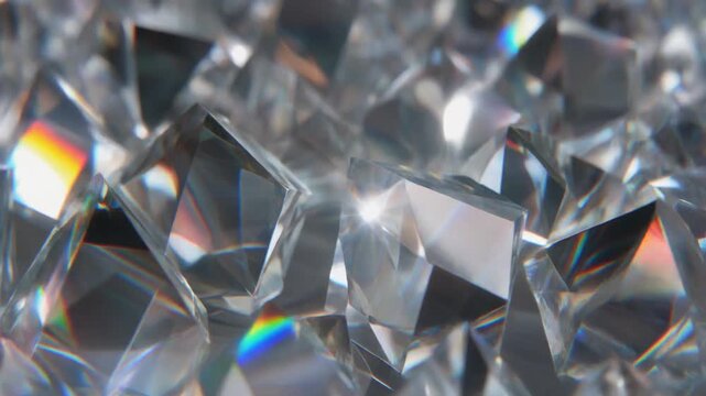 Macro View of Sparkling Diamonds, Luxury Gemstones Reflecting Rainbow Light