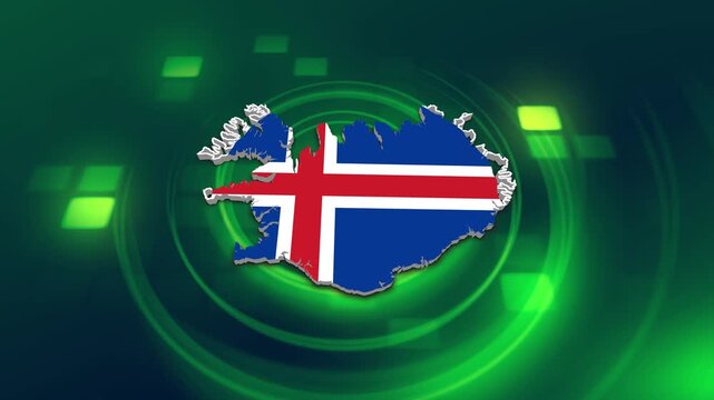 Iceland Flag on its Country Map, 3D Map Flag Opener Suitable for Politics, Elections, Travel, News and Sports Events and Presentations
