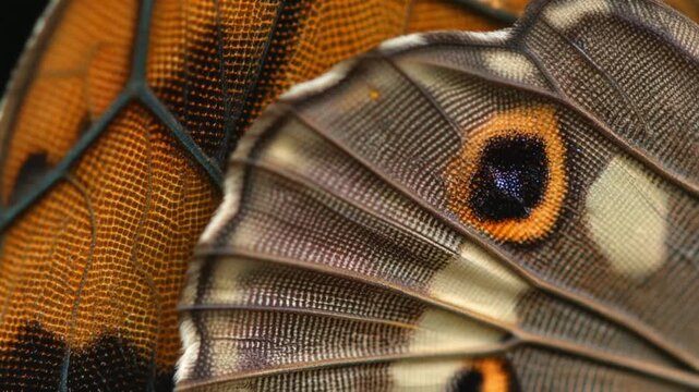 Macro Butterfly Wing Detail Orange, Brown, Eyespots, Scales, Pattern