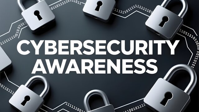 Cybersecurity awareness concept with metal padlocks. Digital network security and data protection background. Secure encryption technology.