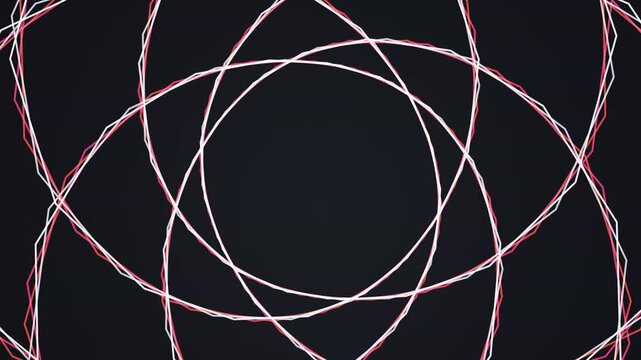 Glowing pink and white circular rings intersecting to form a dynamic geometric pattern of light