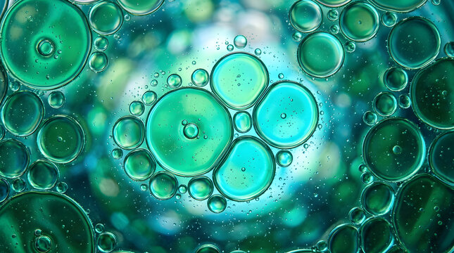 abstract oil and water bubbles background | microscopic green liquid macro photography | teal organic cellular structure texture | creative artistic chemical reaction visual