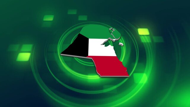 Kuwait Flag on its Country Map, 3D Map Flag Opener Suitable for Politics, Elections, Travel, News and Sports Events and Presentations