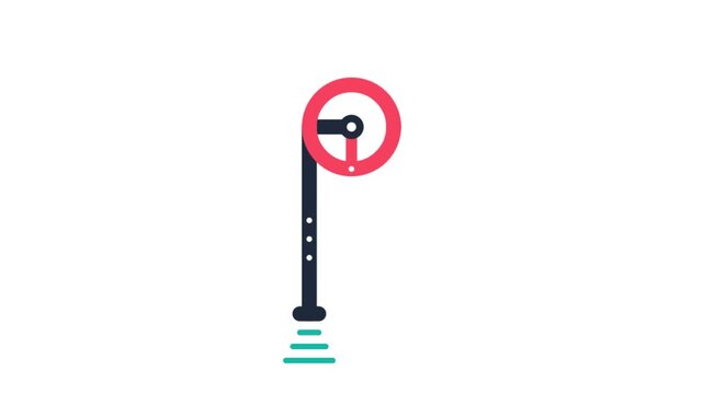 Animated flat design icon of parking meter barrier arm rotating up on white background