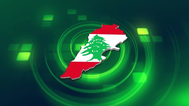 Lebanon Flag on its Country Map, 3D Map Flag Opener Suitable for Politics, Elections, Travel, News and Sports Events and Presentations