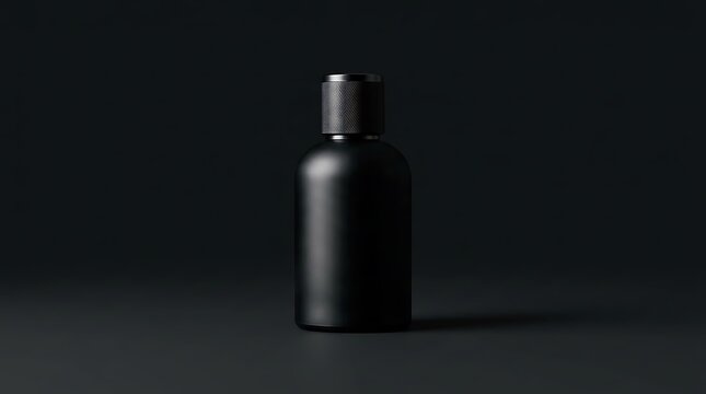 Black fragrance perfume bottle mockup on dark empty background