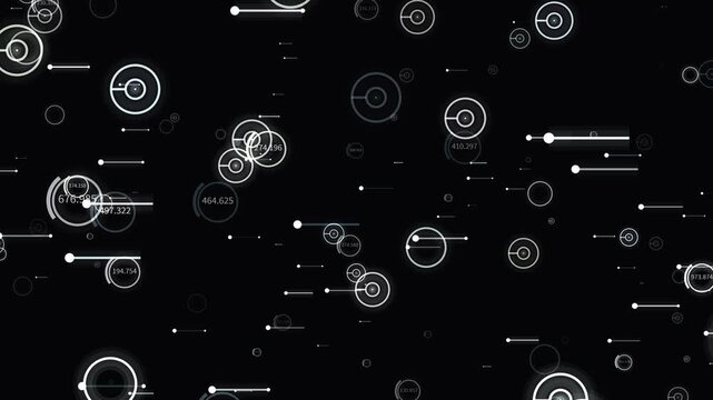 Procedural Art. White concentric circles and straight lines on a black background, ideal for futuristic designs, technology concepts, or modern digital projects.