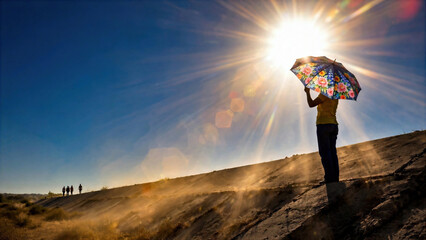 Obraz premium Person holding umbrella under intense summer sun