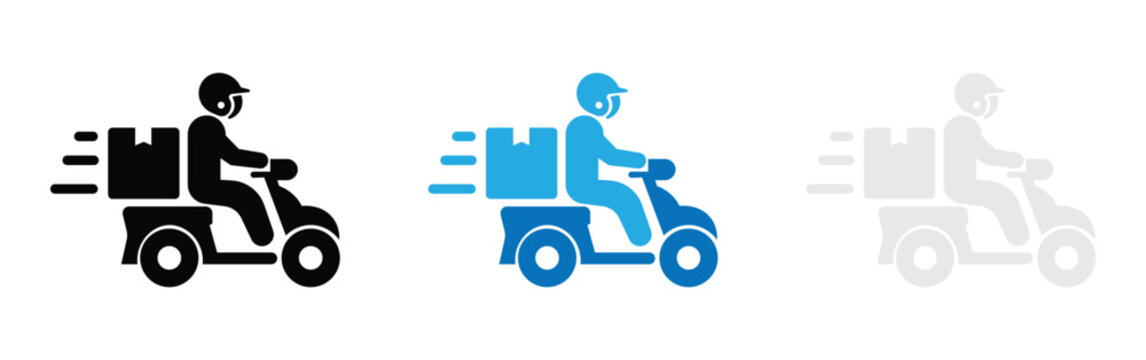 Fast delivery scooter courier service icon with parcel box illustration shipping icon delivery driver express delivery transportation