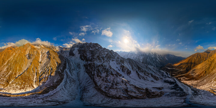360-Degree Panoramic View of Mountain Range in Kyrgyzstan