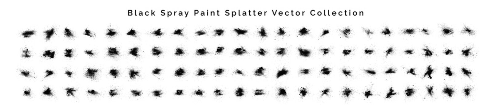 Black Spray Paint Splatter Vector Collection, Grunge Ink Stain and Dirt Particle Spots Set