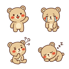 Fototapeta premium Cute bear character showing four different emotions happy sad confused sleeping