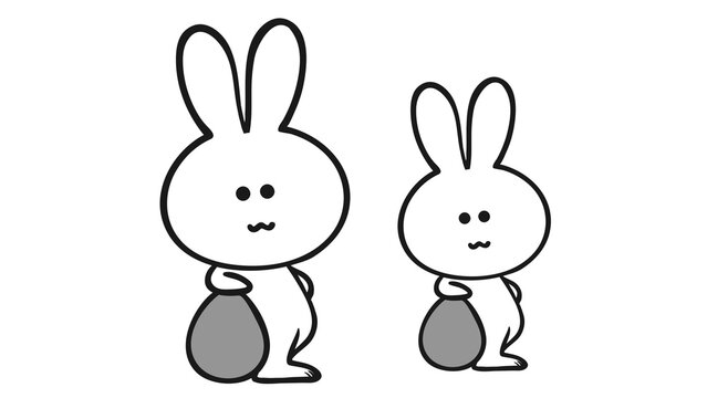 Cute bunny rabbit sitting black outline vector illustration set