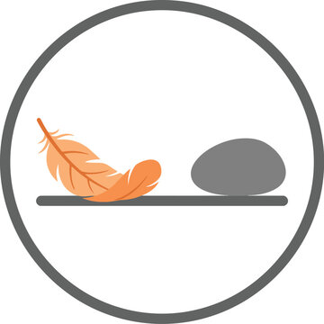 Feather and stone placed on a shelf demonstrating contrast of weight.