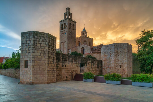 Monastery of Sant Cugat del Valles Dramatic Sunset Catalonia