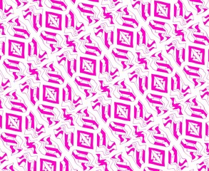 Fototapeta premium Pink and white seamless abstract pattern featuring geometric shapes and intricate ornamental details