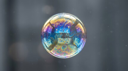 Naklejka premium Iridescent Soap Bubble Featuring Intricate Swirling Patterns of Color