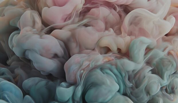 Pastel colored ink clouds swirling in water abstract background