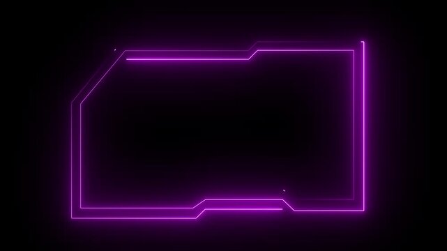 Glowing neon technological pink color HUD template callout animation. Neon glowing motion graphics of hud callout icon on black background. 4k animation motion video.