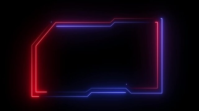 Glowing neon technological blue and red color HUD template callout animation. Neon glowing motion graphics of hud callout icon on black background. 4k animation motion video.