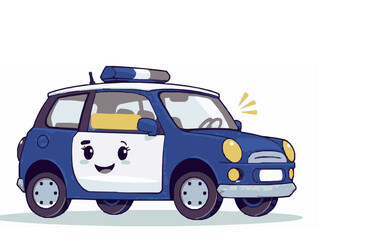 Cute Police Car – Cute Children's Cartoon Vector Illustration Icon for Kids Books, Nursery Decor, Apps, Stickers, Prints & Educational Design © Aasim
