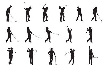 Fototapeta premium Golfer Swinging Silhouette Vector Illustration icon sheet