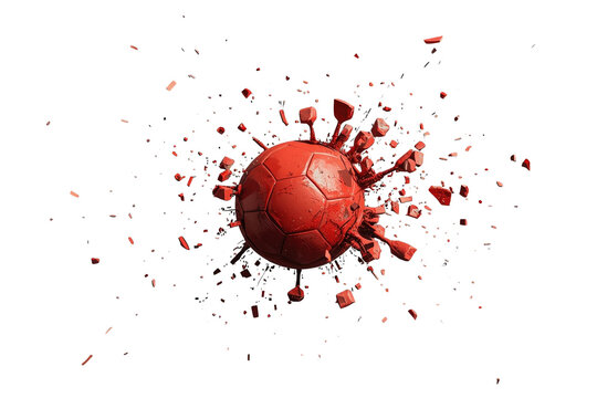 Red ball breaking through flying debris