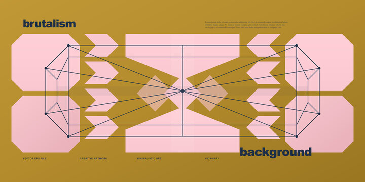 Brutalist graphic design poster with geometric shapes on gold background on transparent background