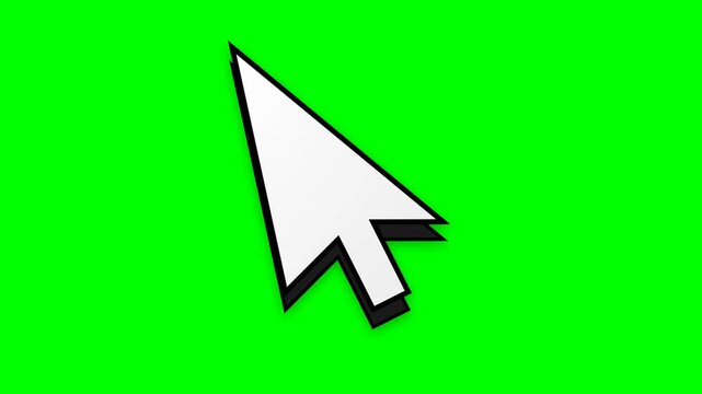 2D animation of a clicking retro mouse arrow cursor on a green screen. Ideal for web navigation, classic UI, and digital computing interaction concepts