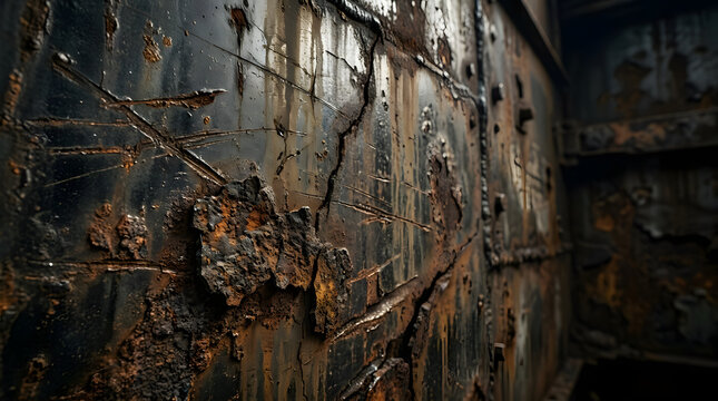 Intense rust corrosion on metallic industrial surface close-up.