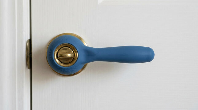 Blue silicone door knob grip extension on white interior door