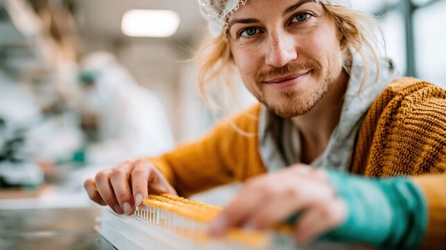 A dedicated researcher in a laboratory setting carefully handles testing equipment, highlighting the importance of innovation in scientific exploration and its impact on society.