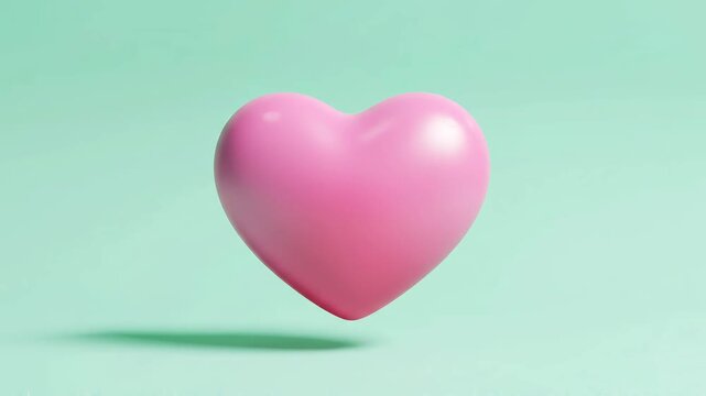 A glossy pink 3D heart rotates smoothly on a bright green background. Perfect for love, romance, and celebration.