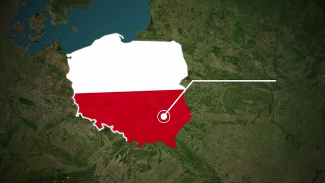 Poland Map with National Flag and Location Pin Animation