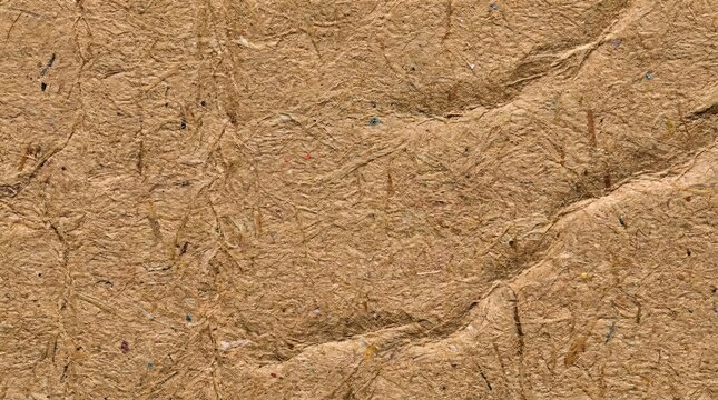 A close-up shot of a rough, textured brown paper material with visible fibers and an uneven surface, suggesting a natural or recycled origin