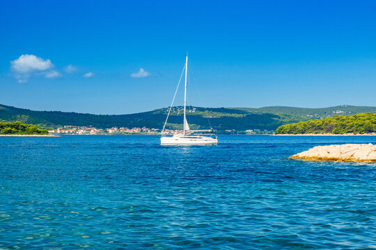 Sailboat on Adriatic sea close to Biograd na moru, Dalmatia, Croatia