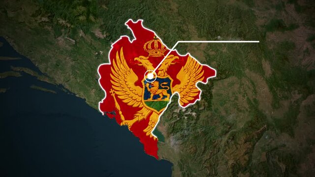 Montenegro Map with National Flag and Location Pin Animation
