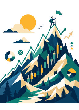 Business success and mountain peak financial trading chart vector illustration 