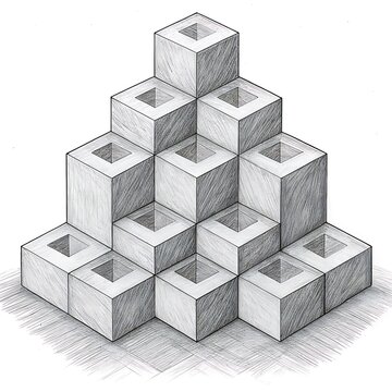 3D impossible staircase made of gray cubes illustration