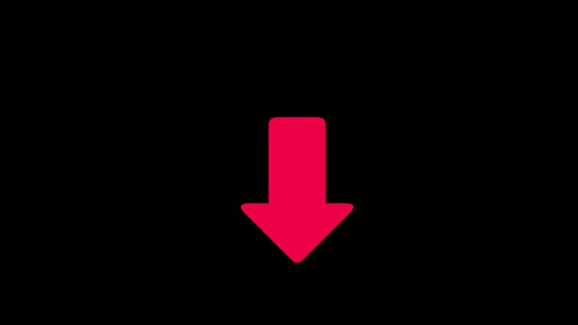 Bold crimson down arrow graphic isolated on a dark minimalist background, symbolizing direction or descent.