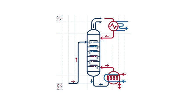 Distillation Column Diagram with Heat Exchanger and Condenser