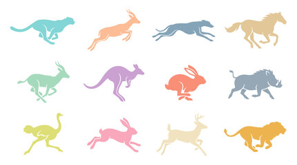 Obraz premium Colorful kangaroo and animal silhouettes running.