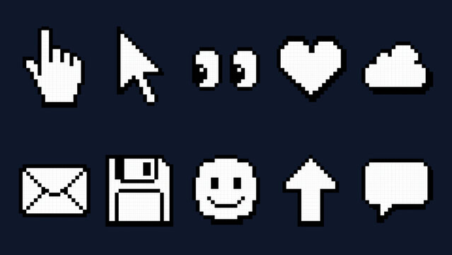 Pixel Art Cursor Icons Computer Symbols Gaming UI Elements, Pixel Cursor Icon Set Computer Symbols Digital Game Assets