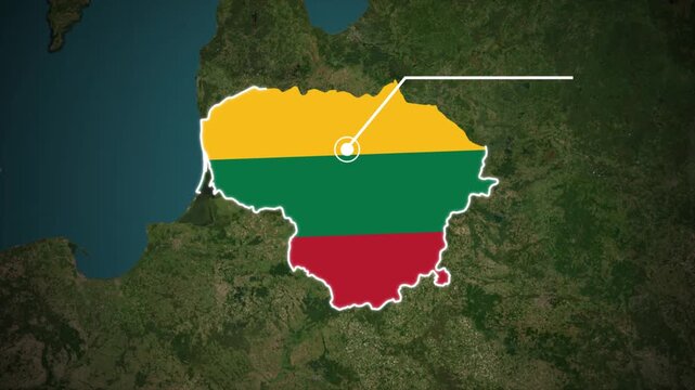 Lithuania Map with National Flag and Location Pin Animation