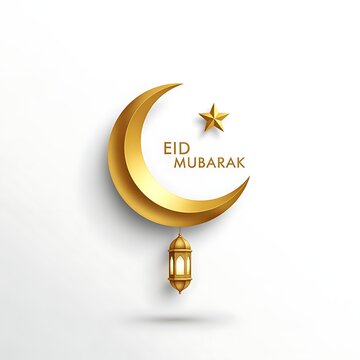 Golden crescent moon star and lantern illustration for eid mubarak celebration greeting card
