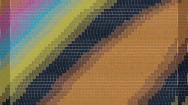 Multicolor circular waves created with small square mosaic tiles flowing in a rhythmic gradient pattern